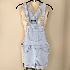 Blue Spice Blue White Pinstripe Overall Shorts